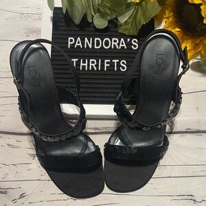 LOFT Black Sequin Strappy Sandals Red sole Size 7M Preowned